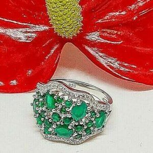 Beautiful Natural Green Agate 925 Sterling Silver Ring size 6